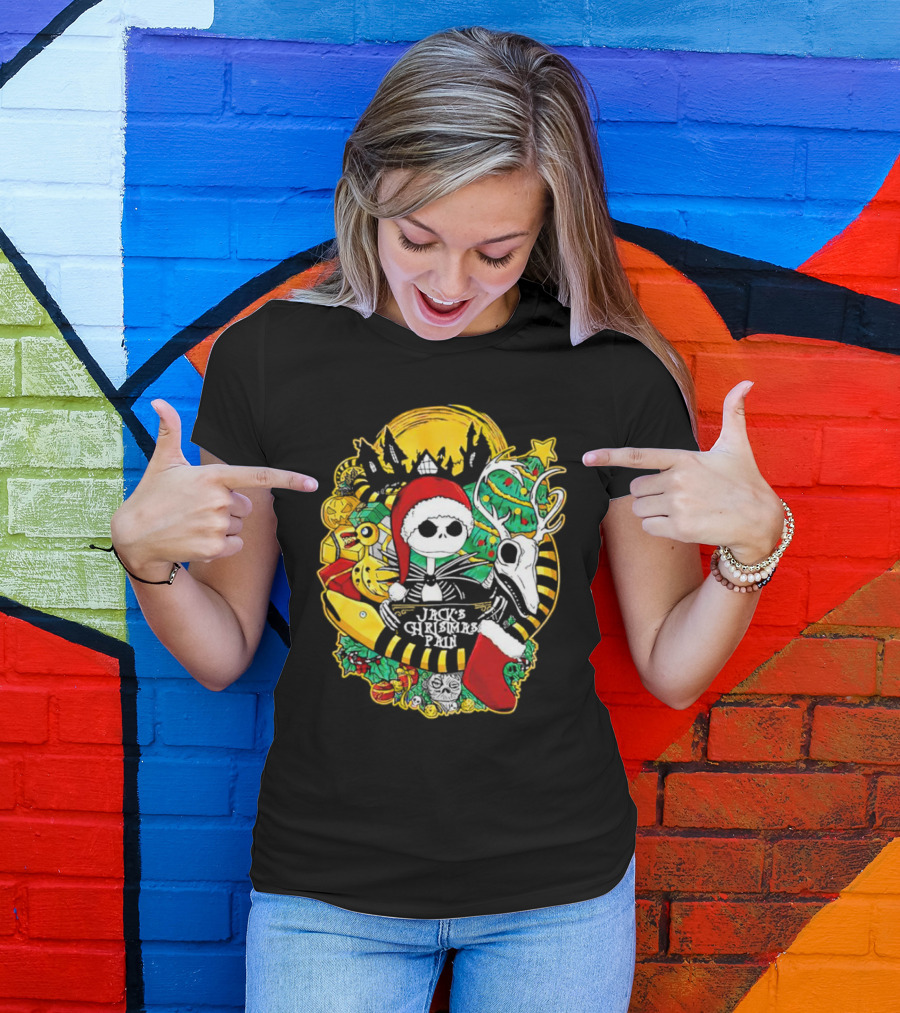 Jack Skellington's Christmas Pain Reindeer And Santa Hat T-Shirt
