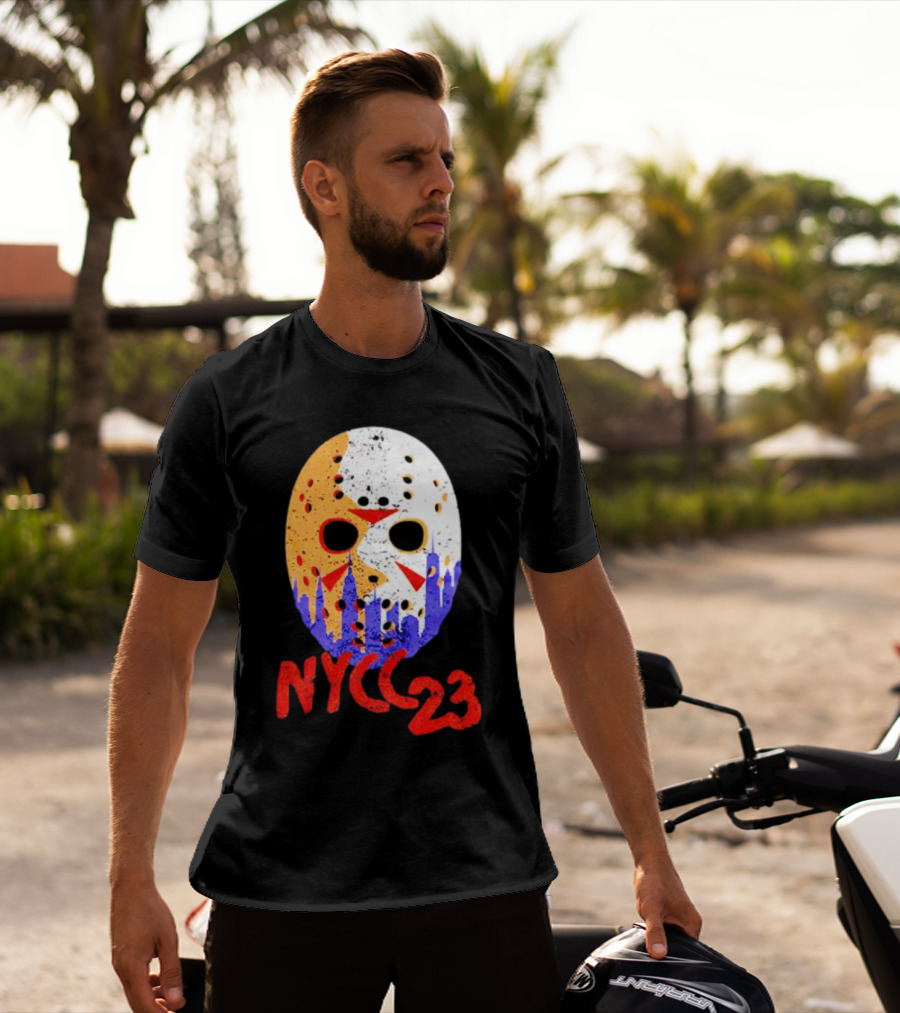 NYCC 23 Jason Voorhees Hockey Mask Skyline T-Shirt