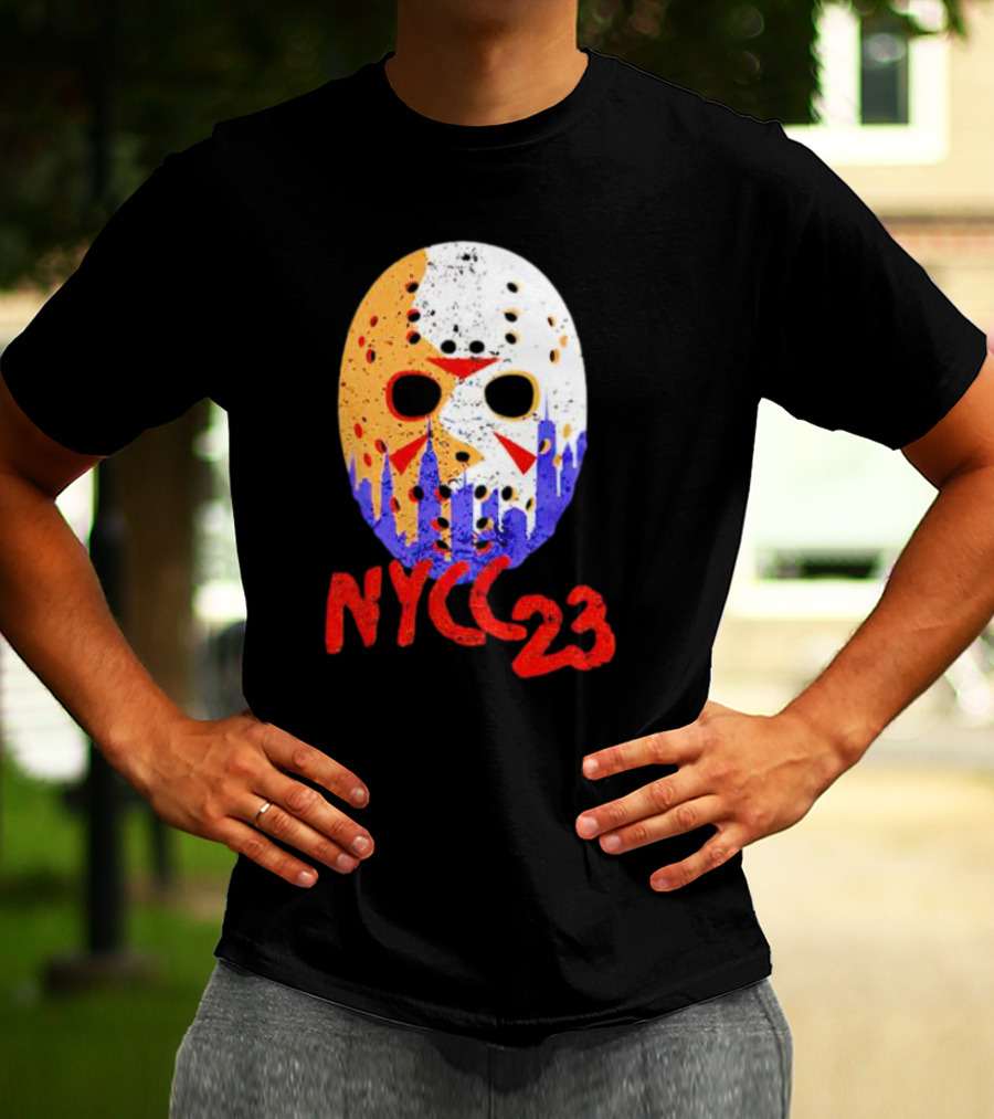 NYCC 23 Jason Voorhees Hockey Mask Skyline T-Shirt