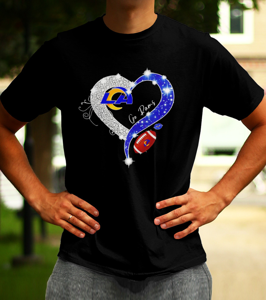 Los Angeles Rams Heart Go Rams Diamond Sparkle Football T-Shirt