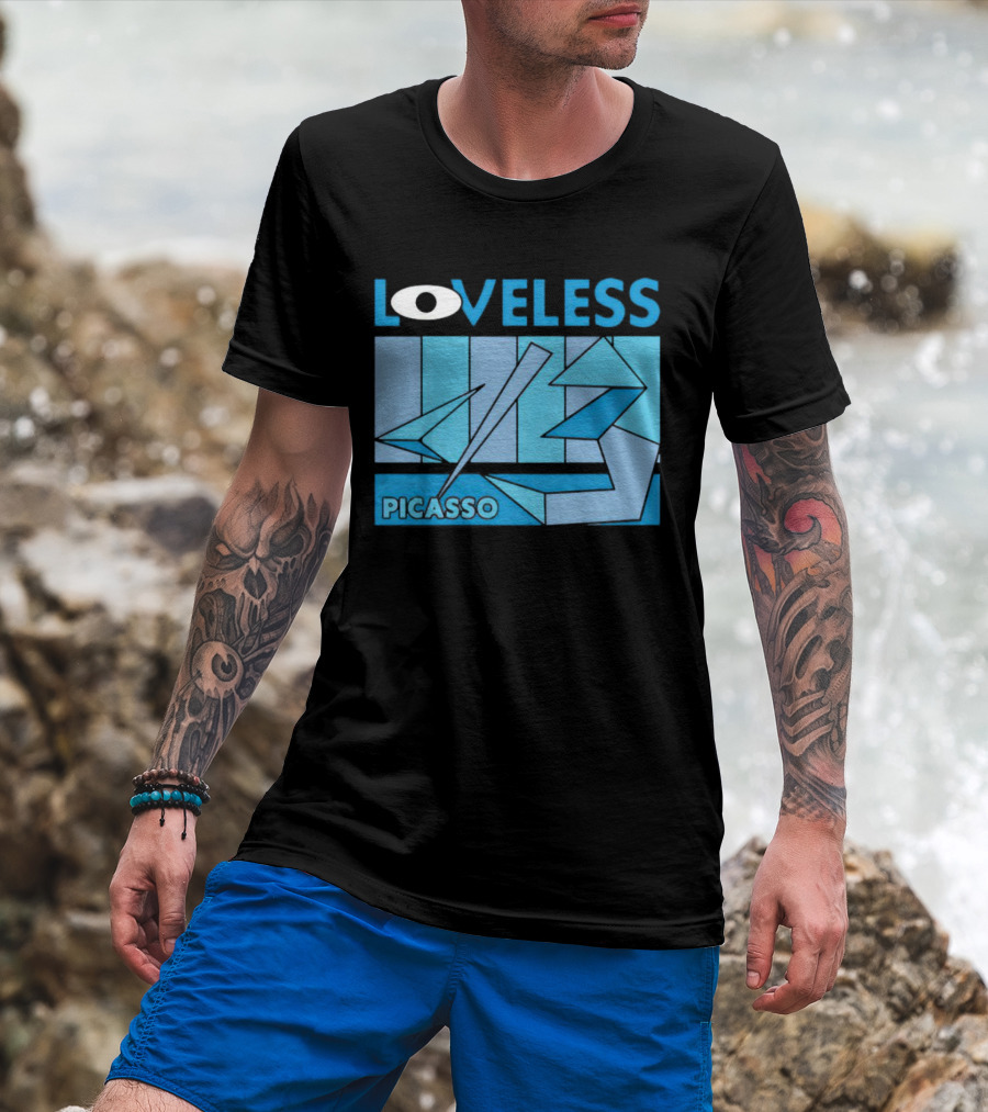 Loveless Picasso Abstract Eye Blue Geometric T-Shirt