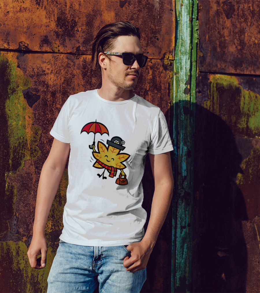 Mary Autumn Leaf With Umbrella And Bag T-Shirt