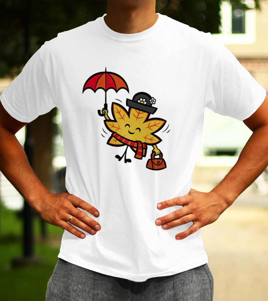 Mary Autumn Leaf With Umbrella And Bag T-Shirt