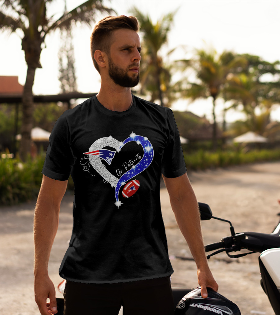 New England Patriots Go Patriots Diamond Heart Football T-Shirt