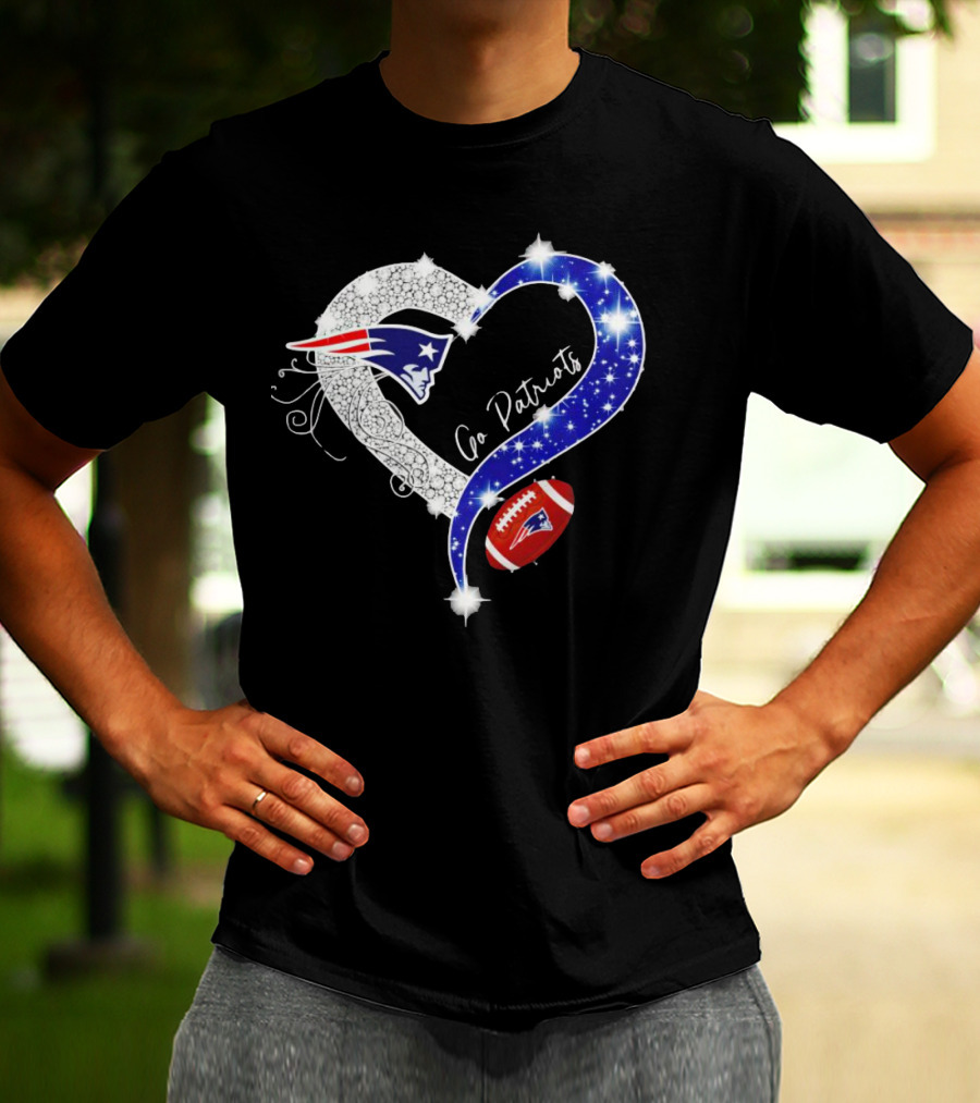 New England Patriots Go Patriots Diamond Heart Football T-Shirt