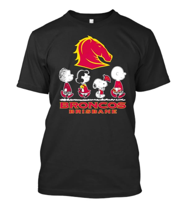 Broncos Brisbane Peanuts Characters Walking Under Horse T-Shirt