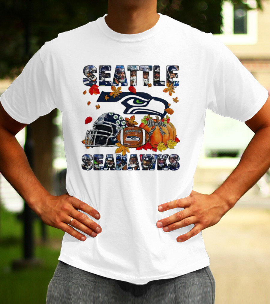 Seattle Seahawks Autumn Leaf Helmet Football Pumpkin T-Shirt