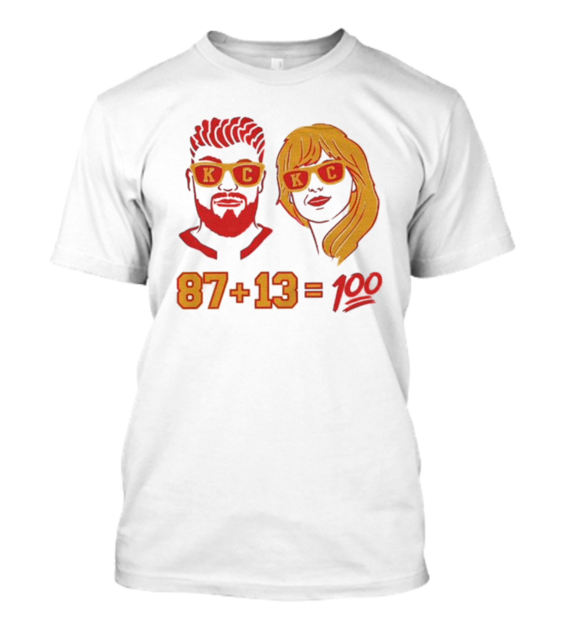 87+13=100 KC Sunglasses Red And Yellow T-Shirt