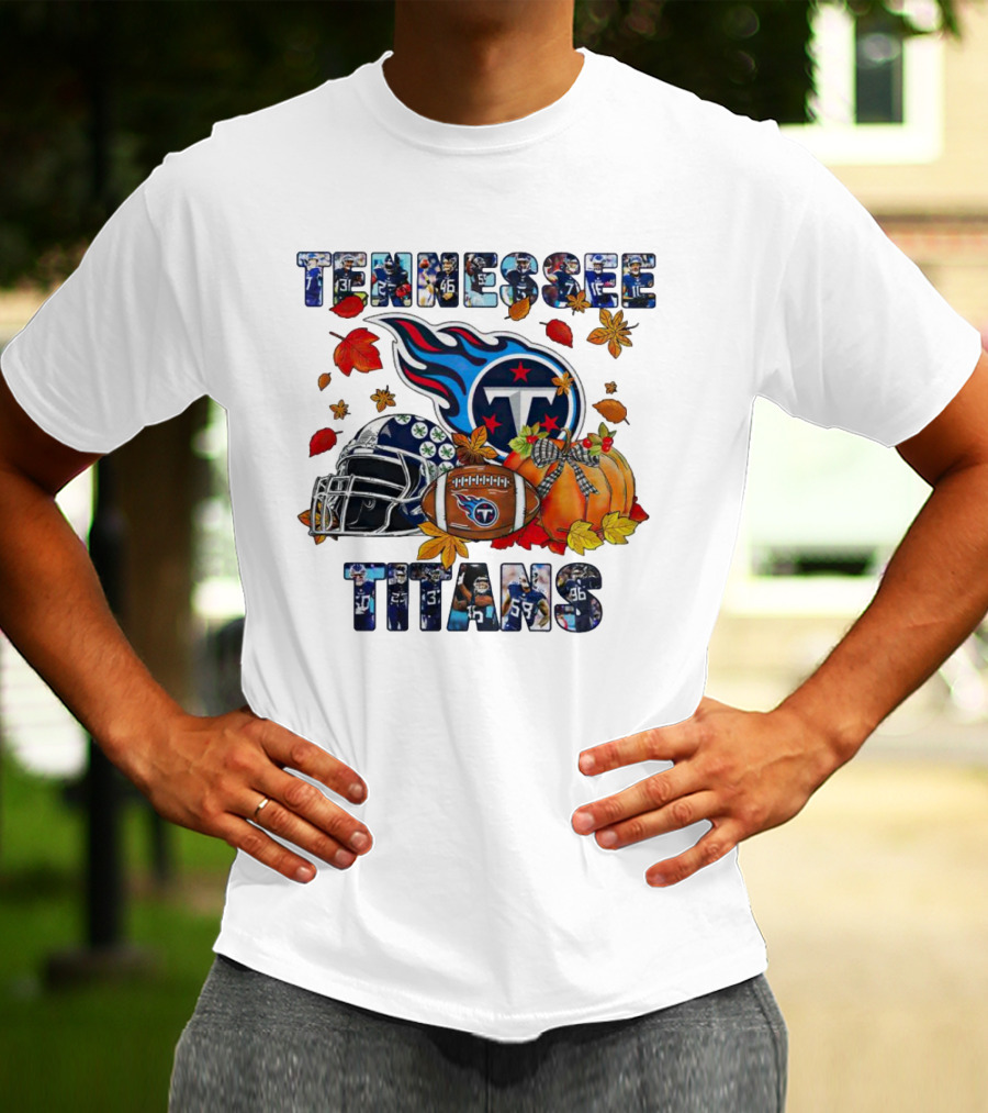 Tennessee Titans Fall Helmet Football Pumpkin Leaves T-Shirt