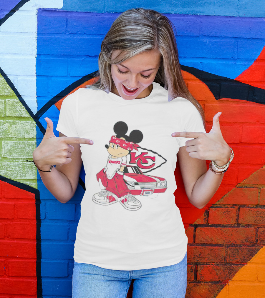 Mickey Mouse Chiefs KC Car Posing Kansas City Chiefs T-Shirt