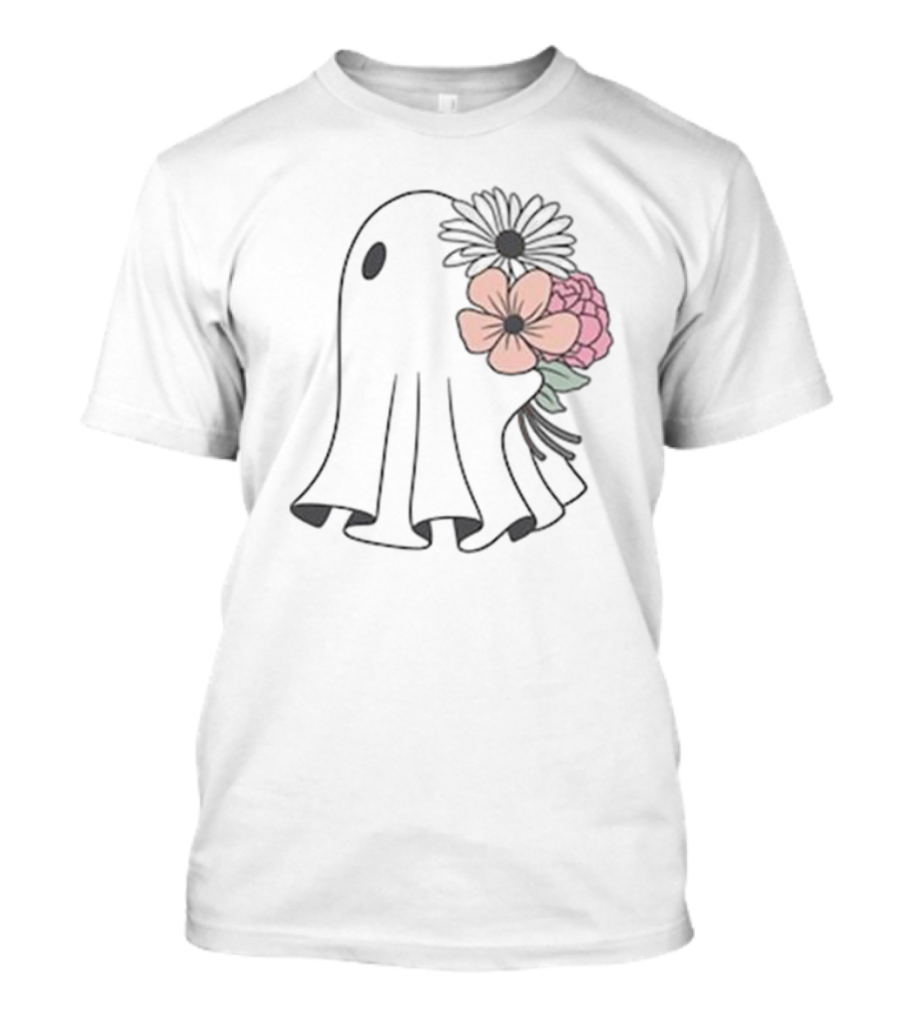 Retro Ghost With Spooky Floral Accents T-Shirt