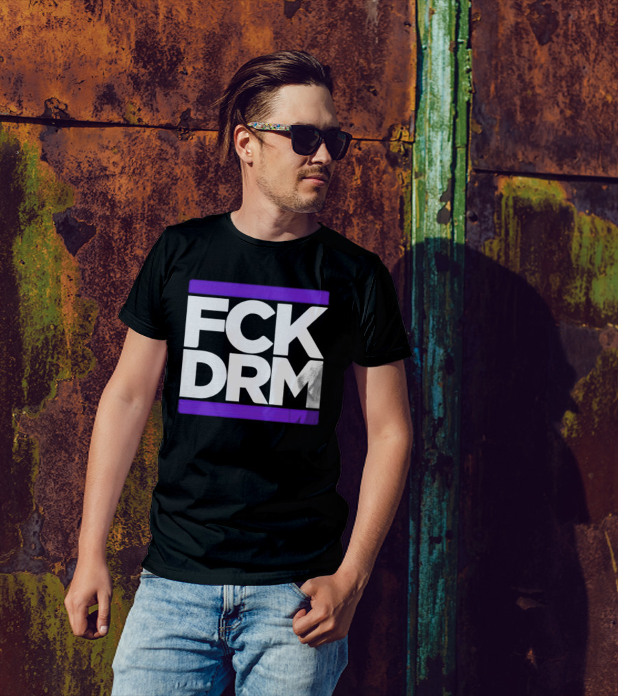 FCK DRM White Text On Purple T-Shirt