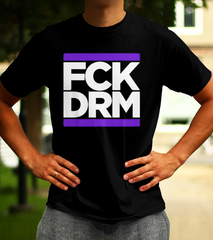 FCK DRM White Text On Purple T-Shirt