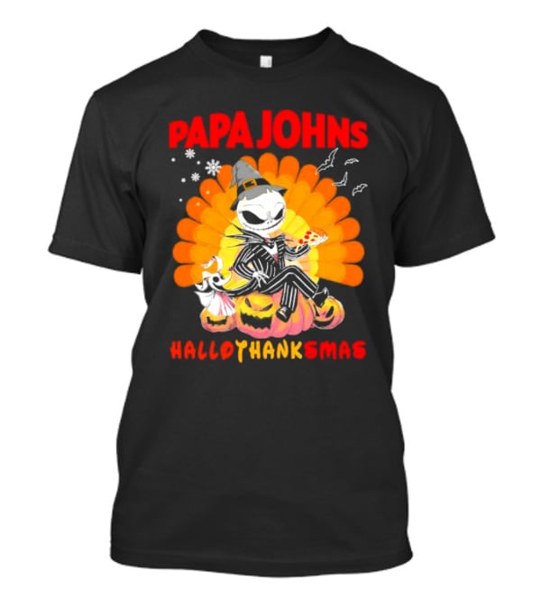 Papa Johns Jack Skellington Halloween HalloThanksMas Turkey Pizza T-Shirt