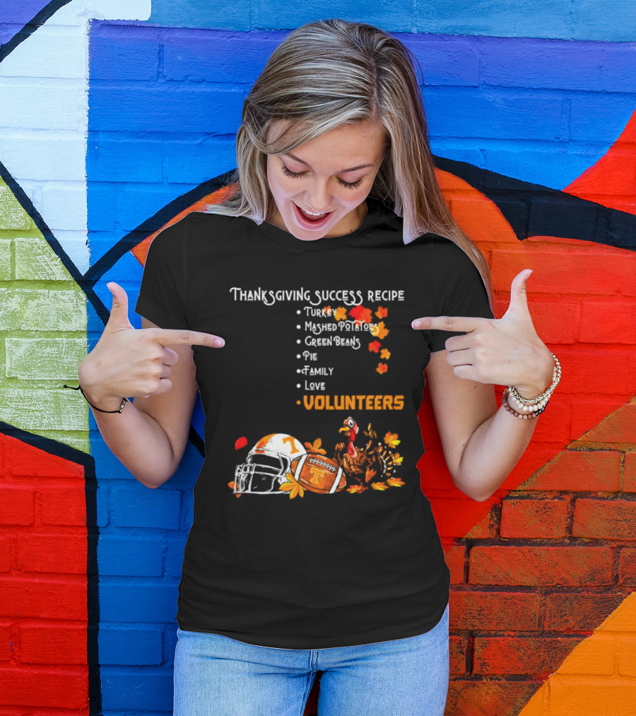 Thanksgiving Success Recipe Turkey Volunteers Football Helmet Tennessee T-Shirt