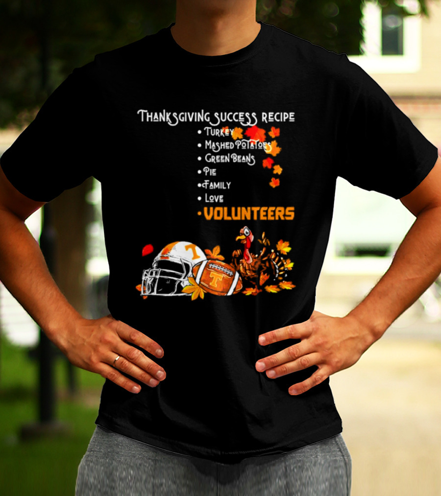 Thanksgiving Success Recipe Turkey Volunteers Football Helmet Tennessee T-Shirt