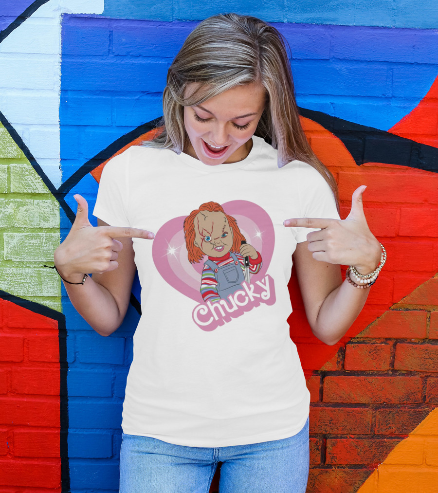 Chucky Horror Doll In Pink Heart T-Shirt