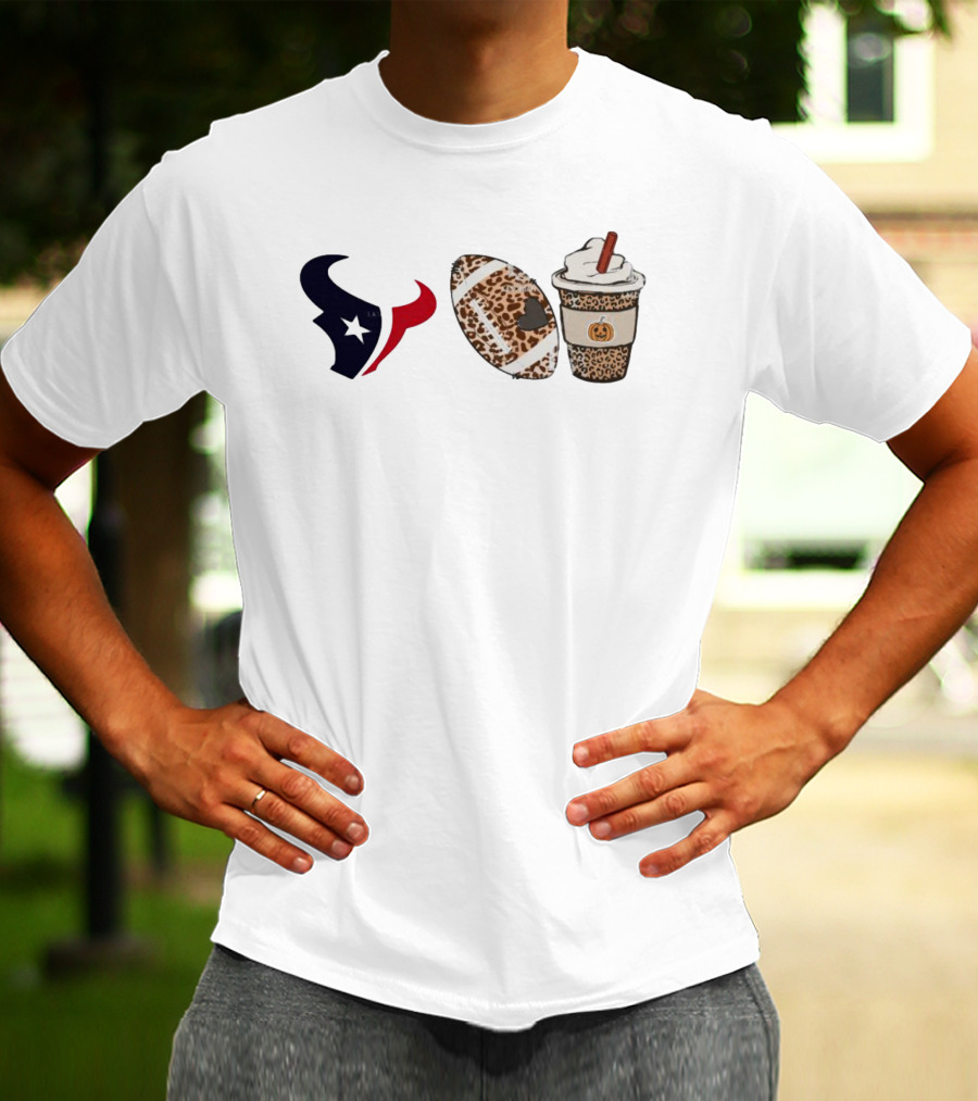 Houston Texans Leopard Football Fall Season Coffee Pumpkin T-Shirt