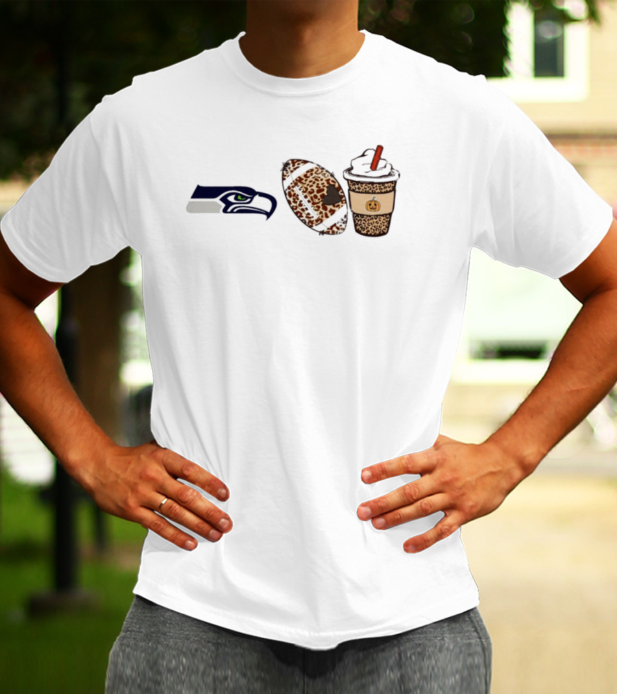 Seattle Seahawks Leopard Print Football Pumpkin Latte Fall Season T-Shirt