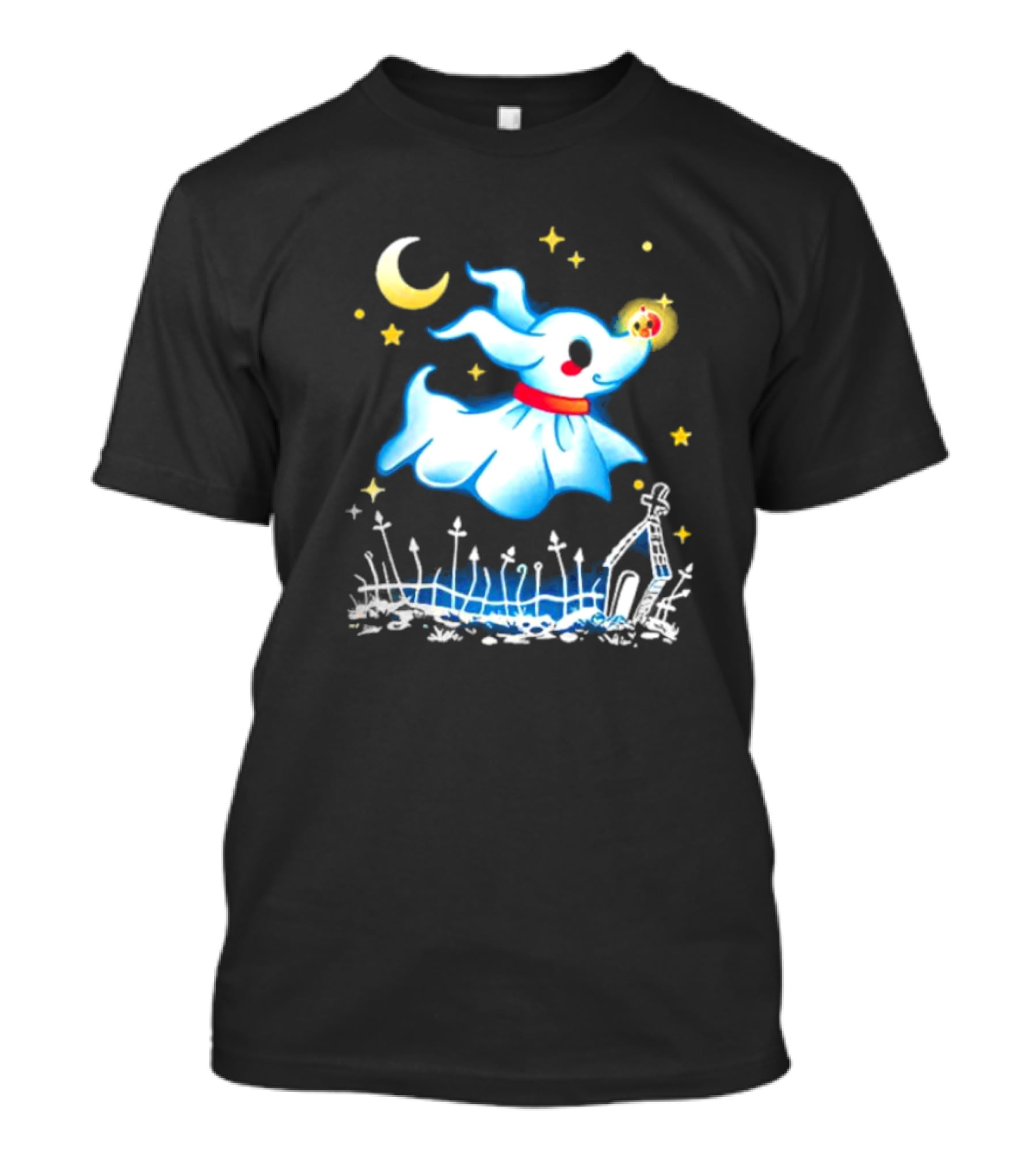 Flying Ghost Dog With Moon And Stars Halloween Scene T-Shirt