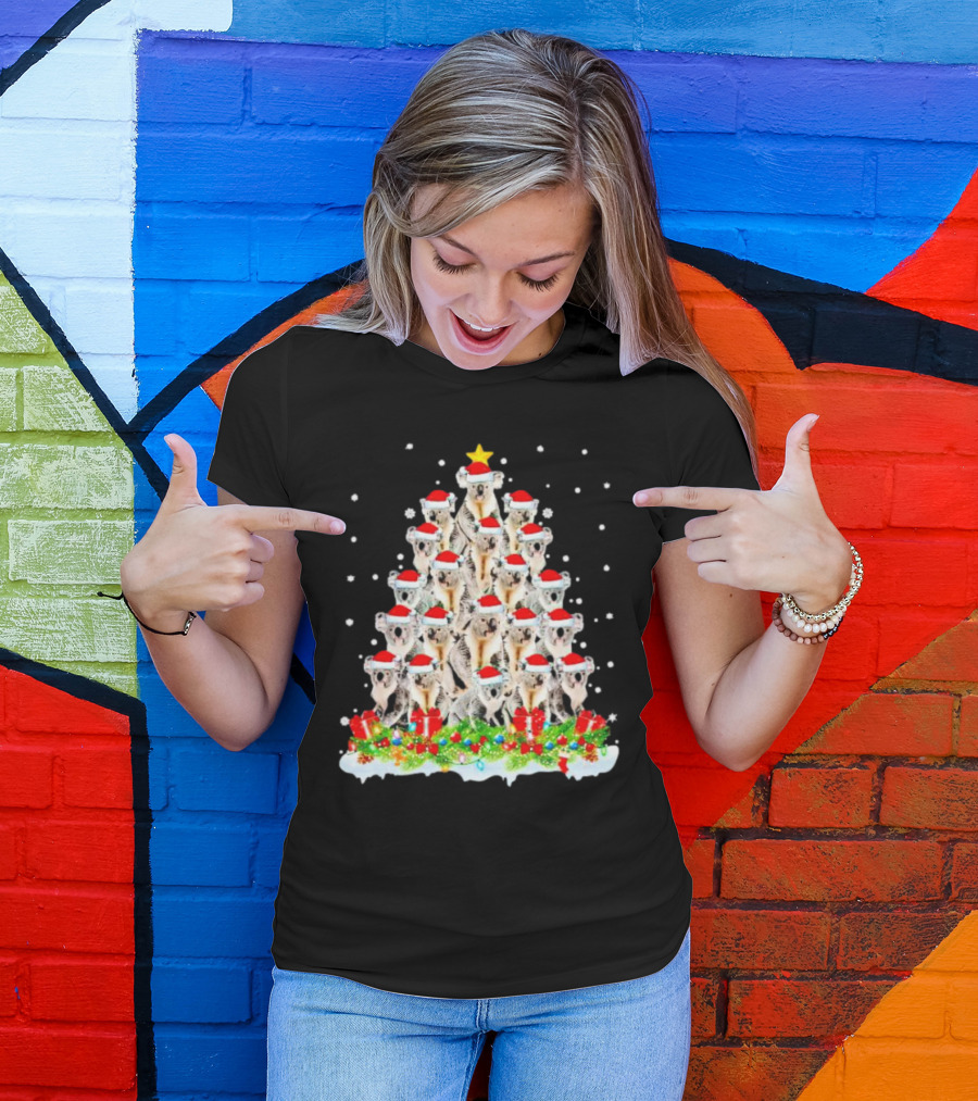 Koala Christmas Tree With Santa Hats Snowflakes And Gifts T-Shirt
