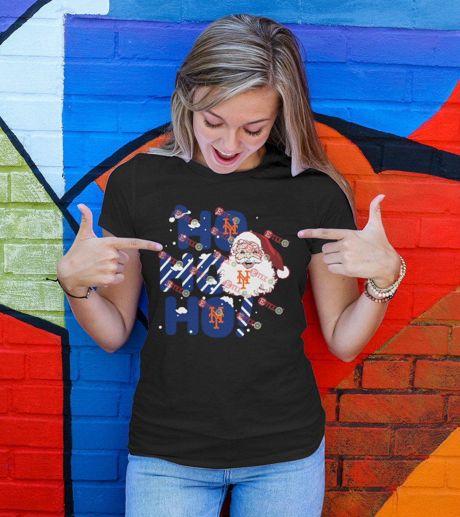 New York Mets Santa Claus Ho Ho Ho Christmas Festive T-Shirt