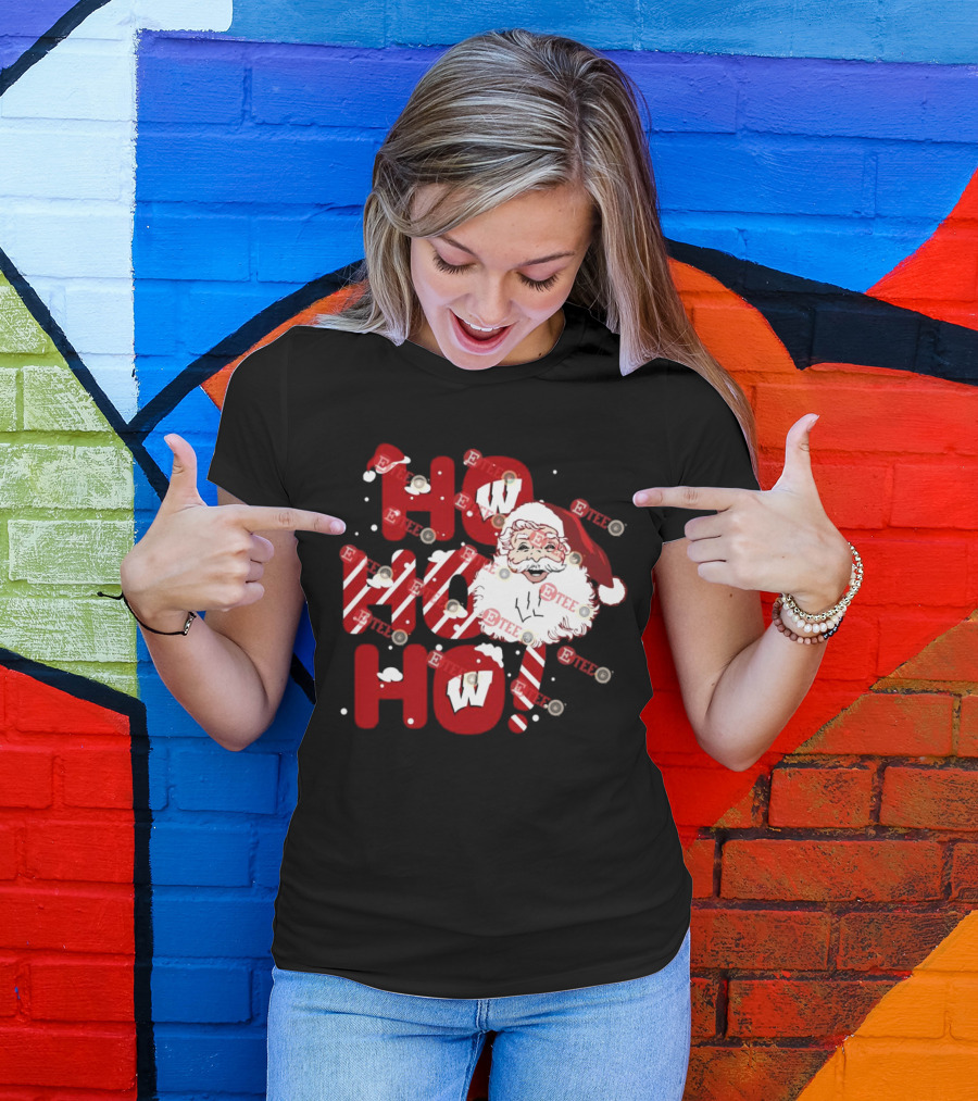Wisconsin Badgers Santa Claus Ho Ho Ho Christmas Holiday Cheer T-Shirt