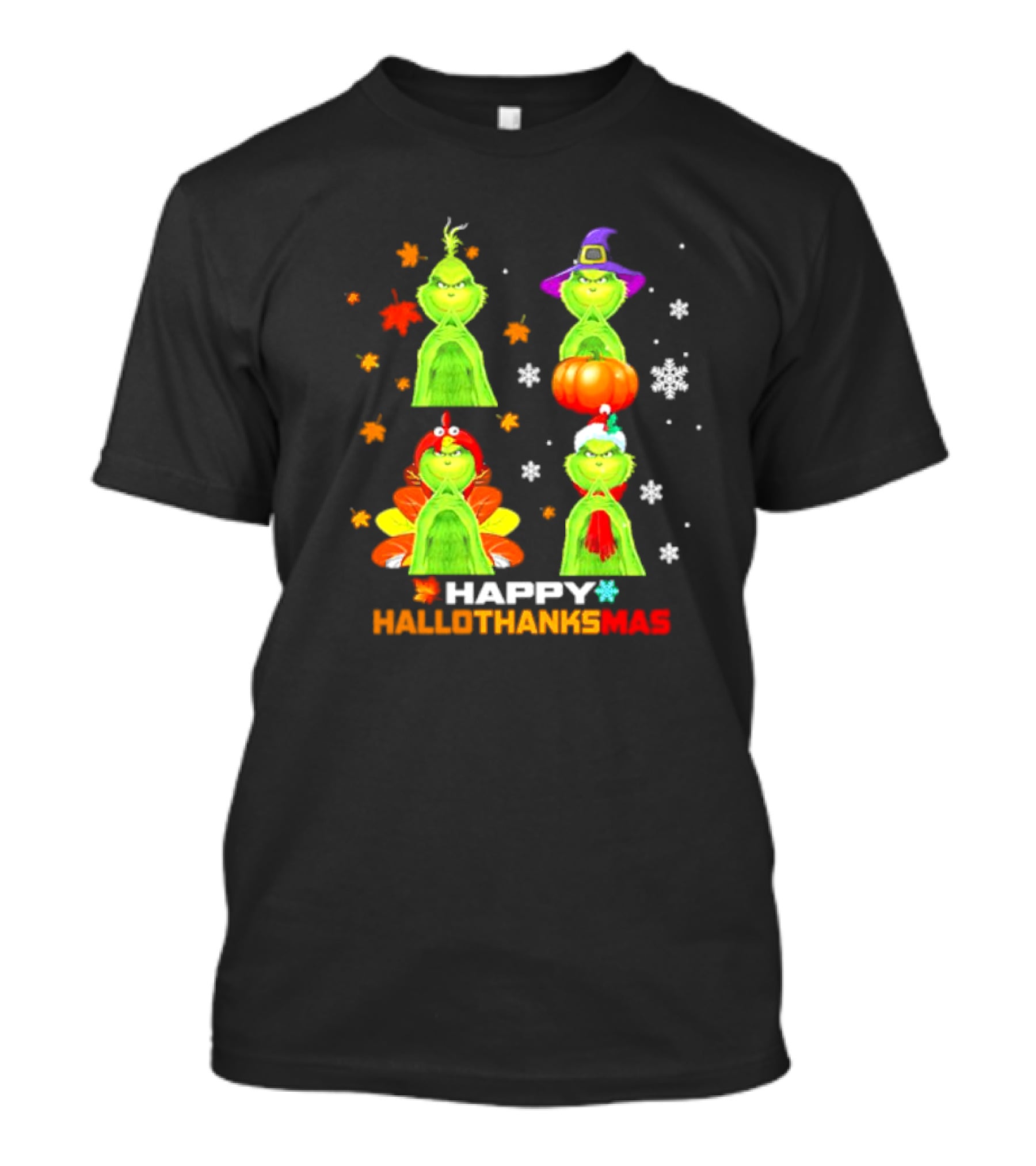 Happy Hallothanksmas Grinch Halloween Thanksgiving Christmas T-Shirt