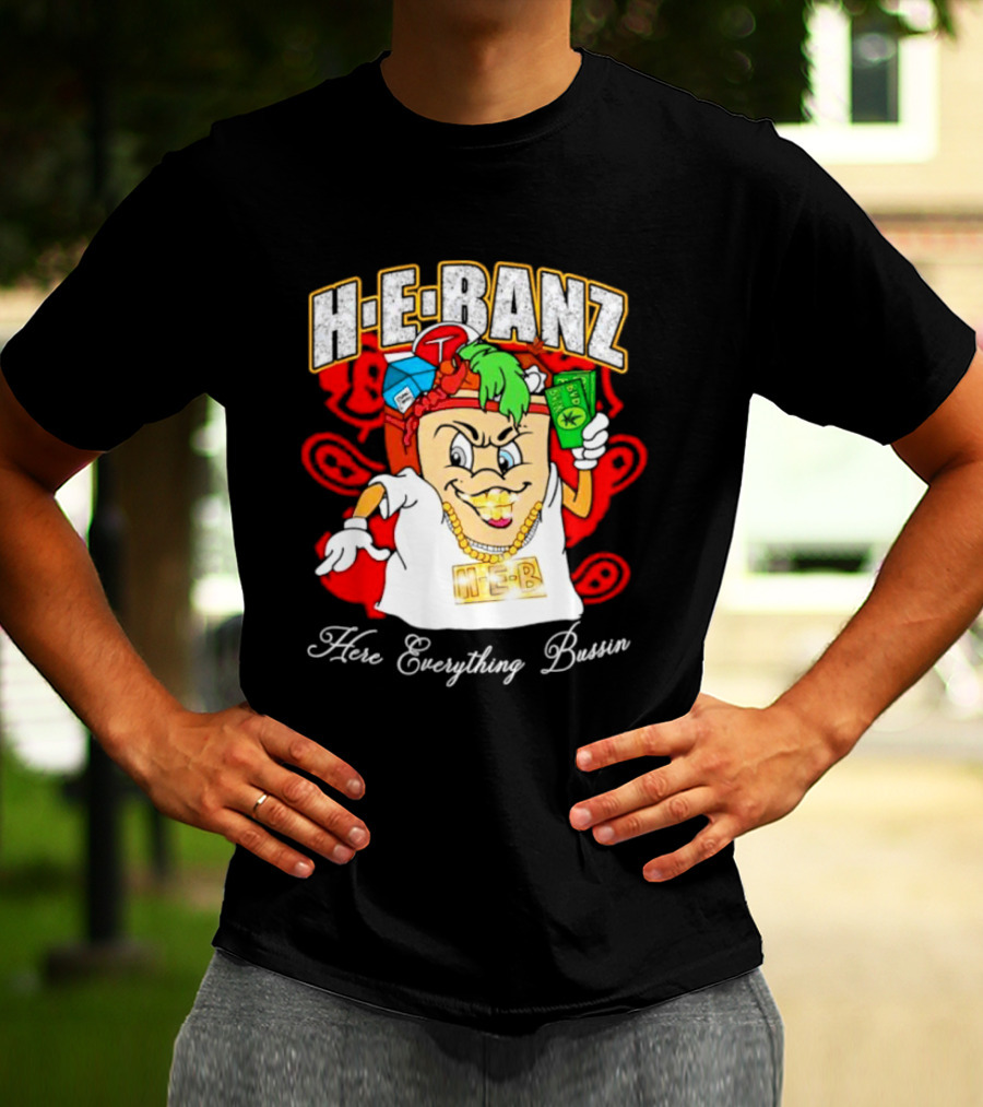 H-E-Banz Here Everything Bussin Cartoon Character With Chains And Accessories T-Shirt