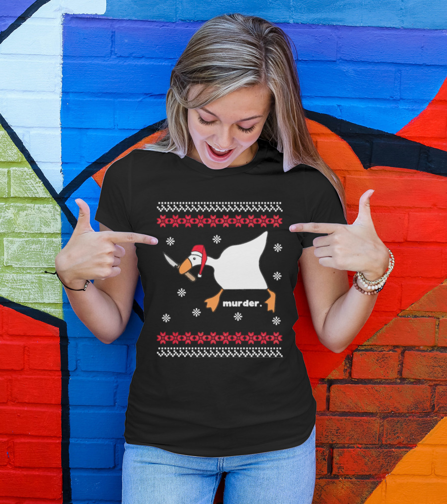 Goose With Knife Santa Hat Murder Christmas T-Shirt