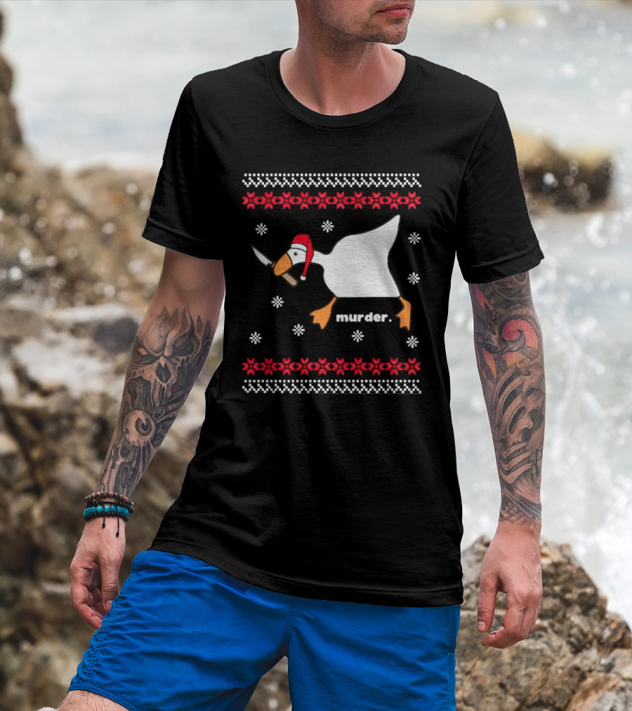 Goose With Knife Santa Hat Murder Christmas T-Shirt