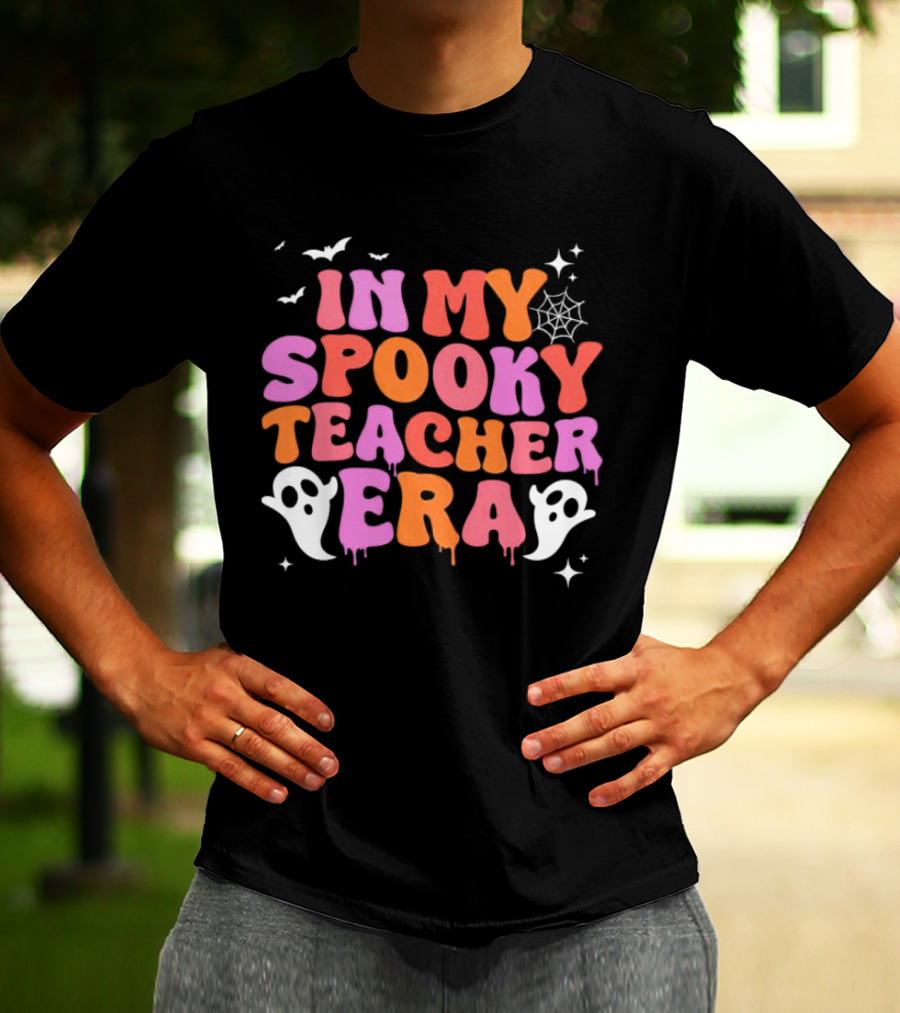 In My Spooky Teacher Era Ghost Halloween Bats Web Stars T-Shirt