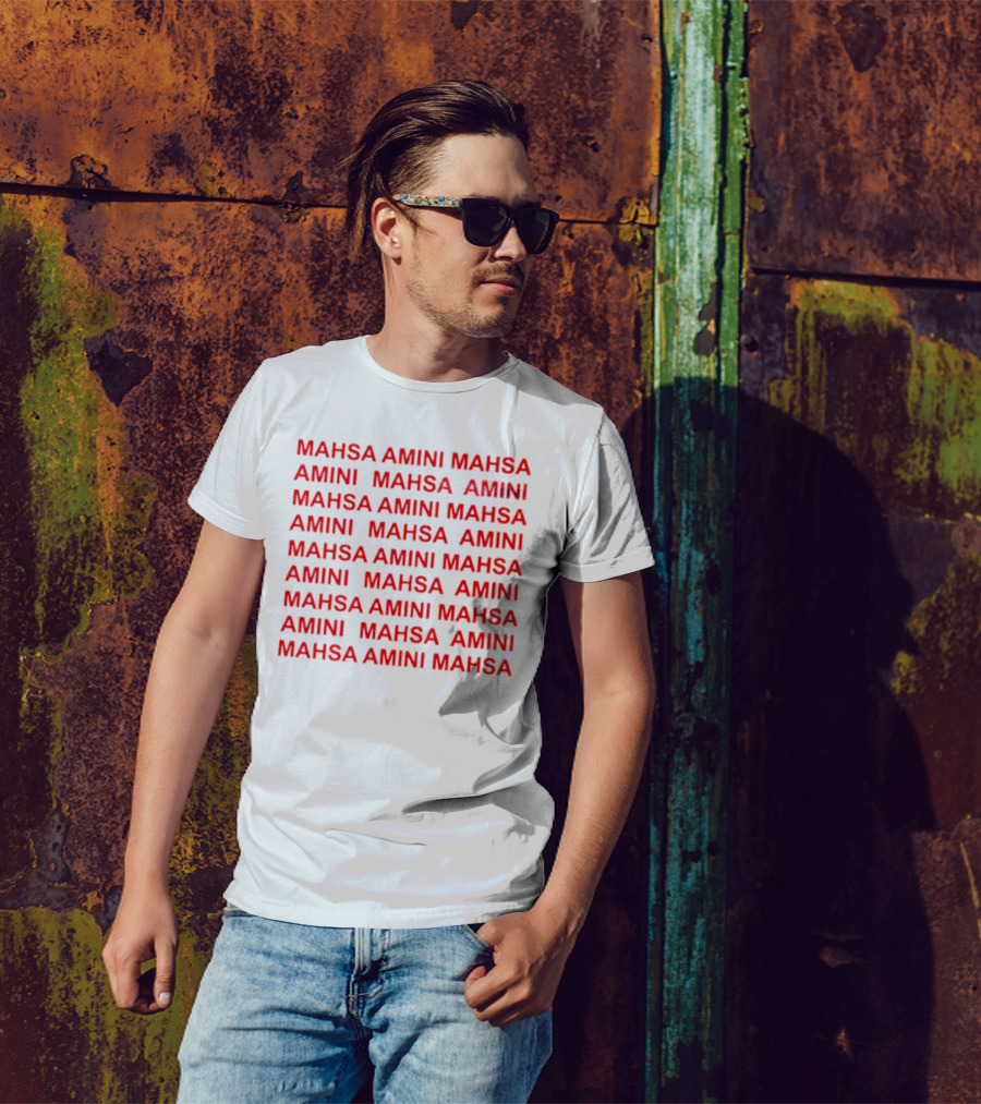 Mahsa Amini Red Repeated Text T-Shirt