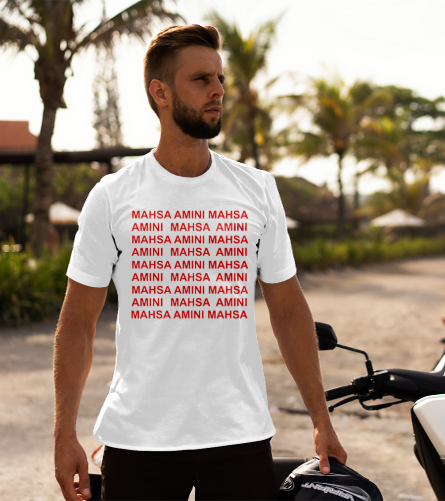 Mahsa Amini Red Repeated Text T-Shirt