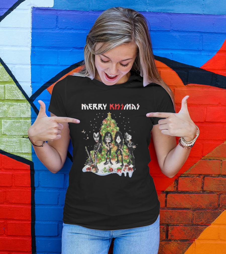 Merry Kissmas Kiss Rock Band Christmas Tree Holiday T-Shirt