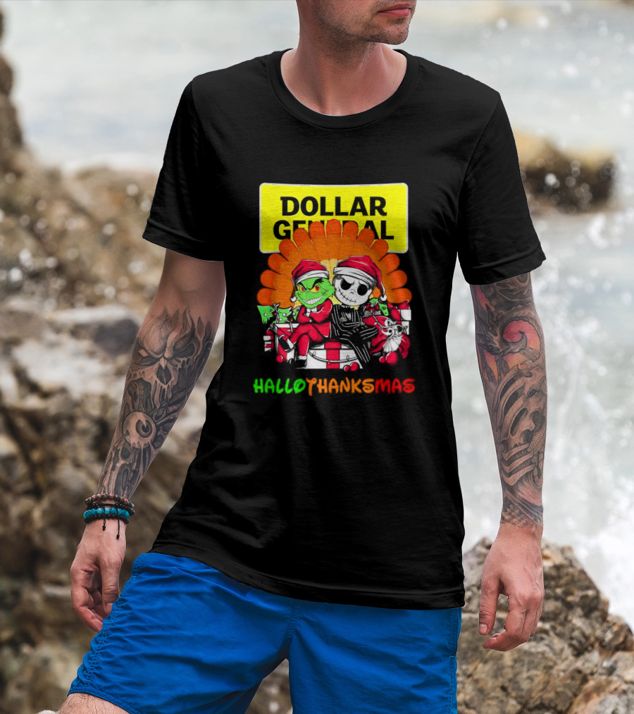 Grinch And Jack Skellington With Dollar General HalloThanksMas T-Shirt