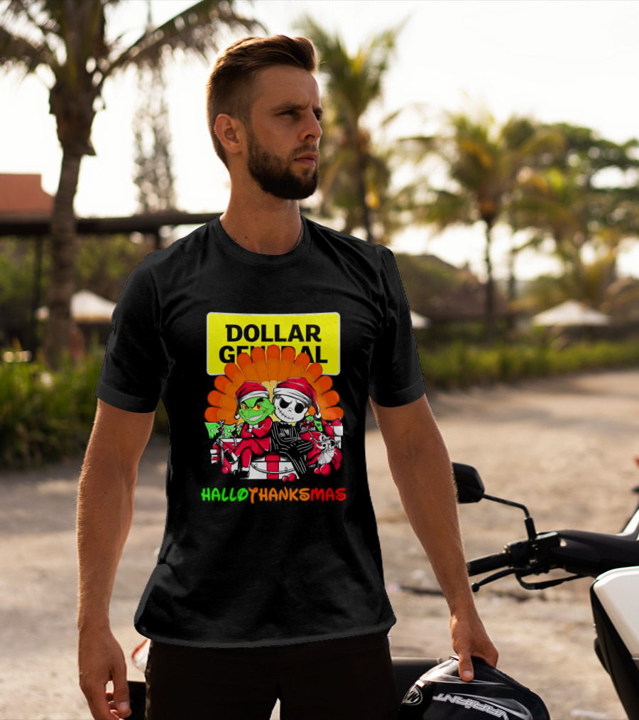 Grinch And Jack Skellington With Dollar General HalloThanksMas T-Shirt
