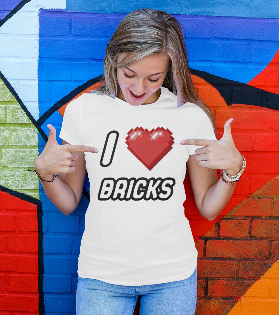 I Heart Bricks With Pixelated Red Heart T-Shirt