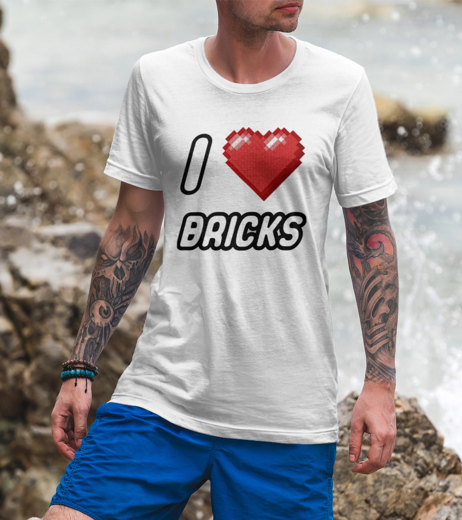 I Heart Bricks With Pixelated Red Heart T-Shirt