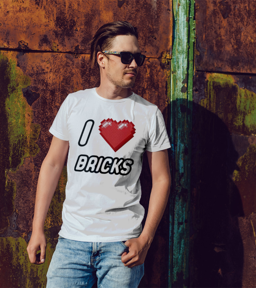 I Heart Bricks With Pixelated Red Heart T-Shirt