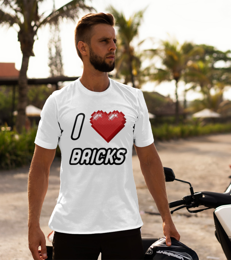 I Heart Bricks With Pixelated Red Heart T-Shirt