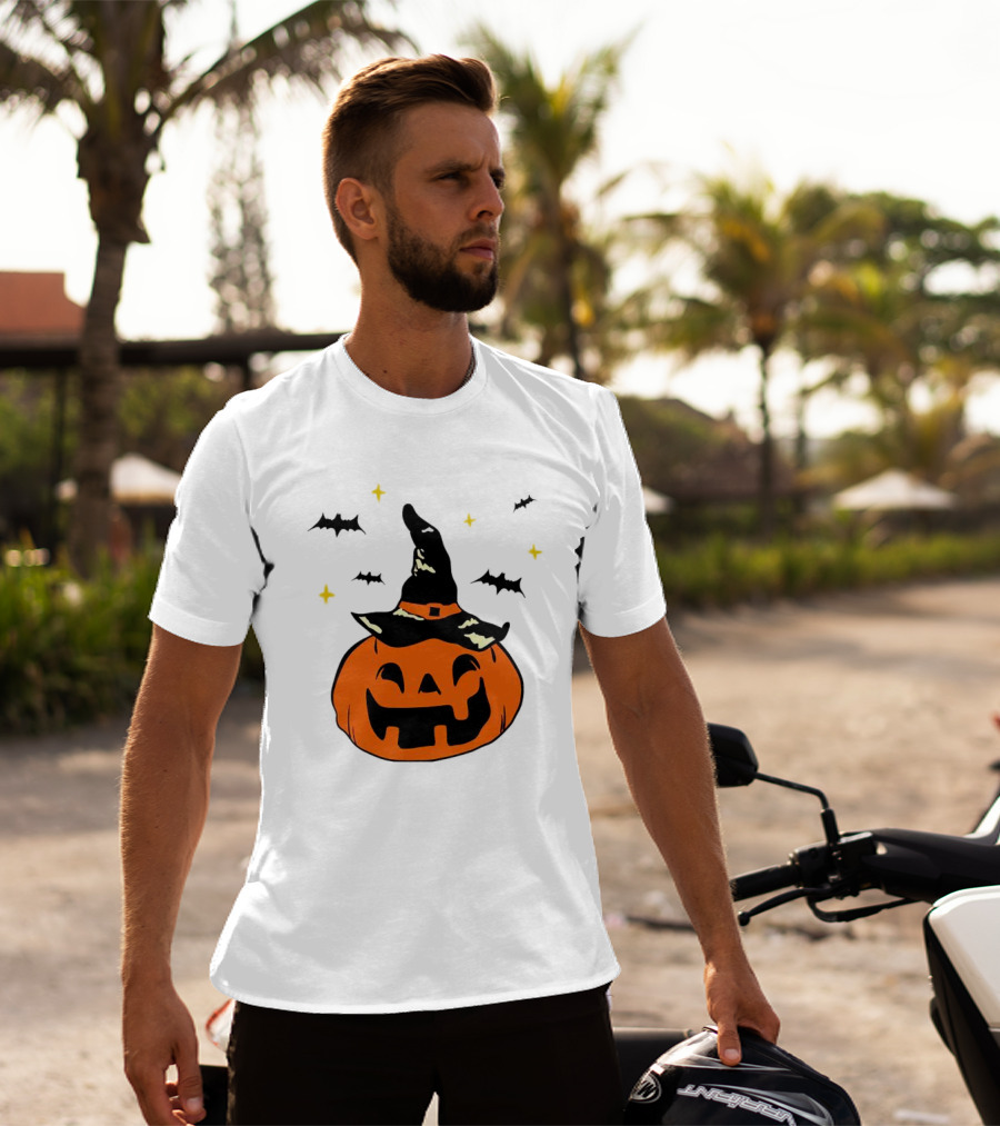 Jack-o’-lantern Witch Hat Bats Stars Halloween T-Shirt