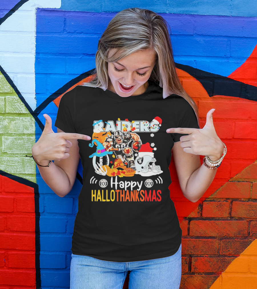 Las Vegas Raiders Happy Hallothanksmas Mascot Festive T-Shirt