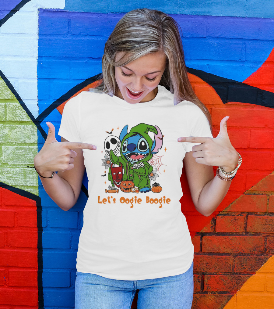 Stitch Let's Oogie Boogie Halloween Pumpkins And Masks T-Shirt