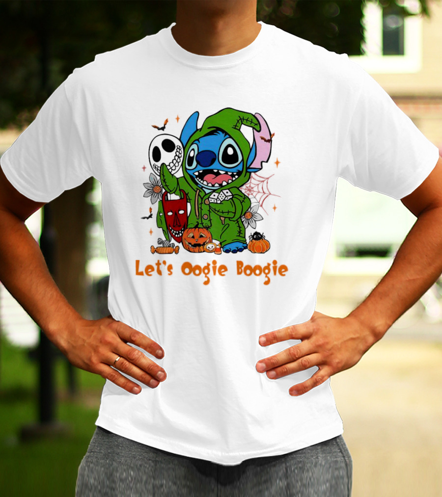 Stitch Let's Oogie Boogie Halloween Pumpkins And Masks T-Shirt