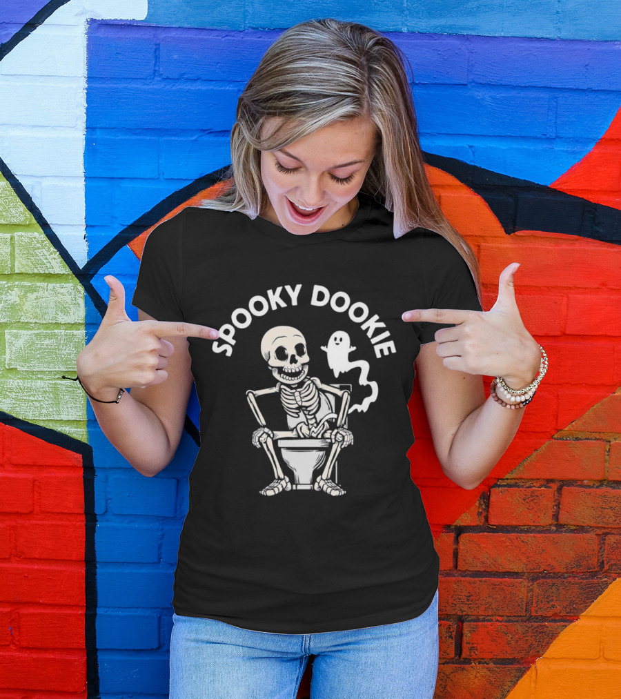Spooky Dookie Skeleton And Ghost On Toilet T-Shirt