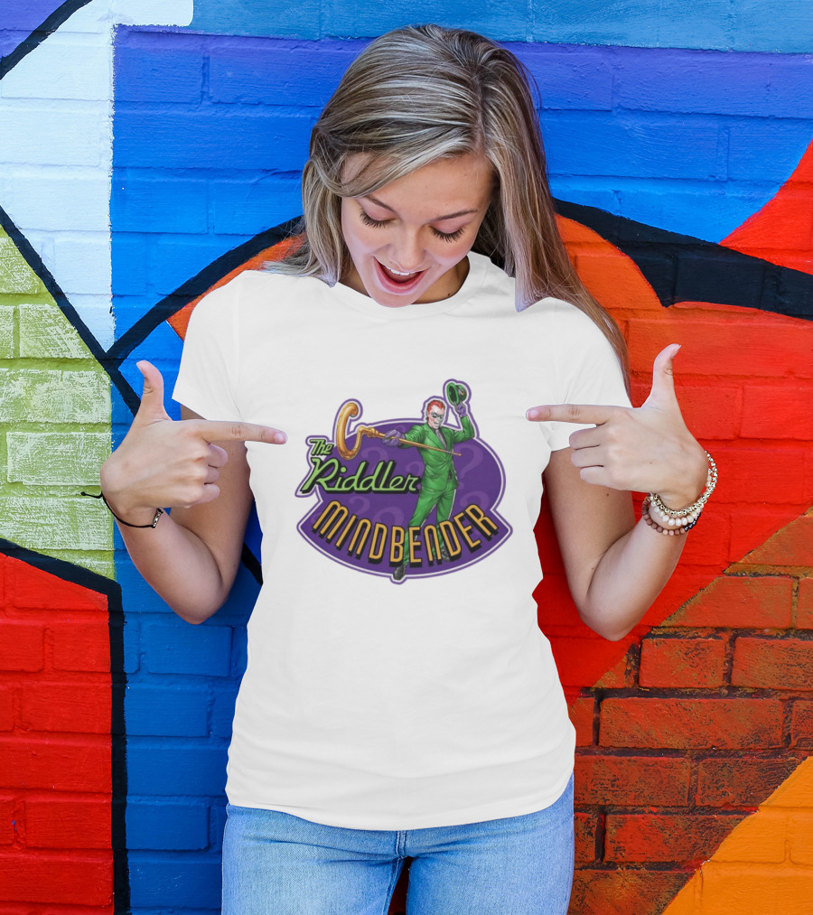 The Riddler Mindbender Green Suit Cane Iconic Purple Backdrop T-Shirt