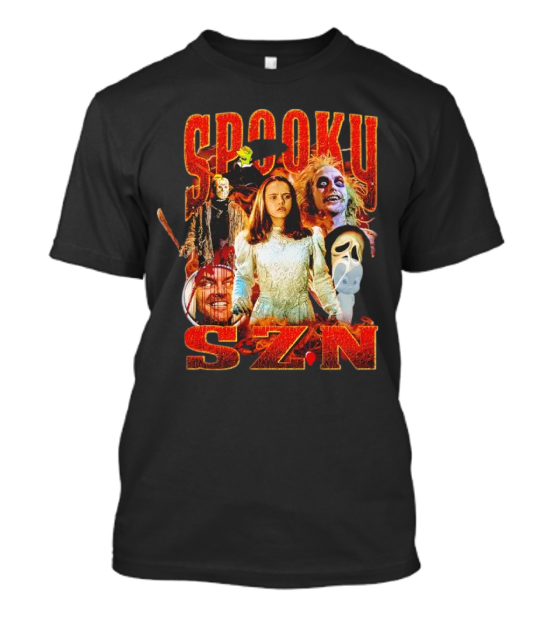 Spooky Szn Halloween Horror Characters Collage T-Shirt