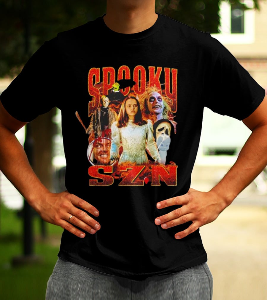 Spooky Szn Halloween Horror Characters Collage T-Shirt