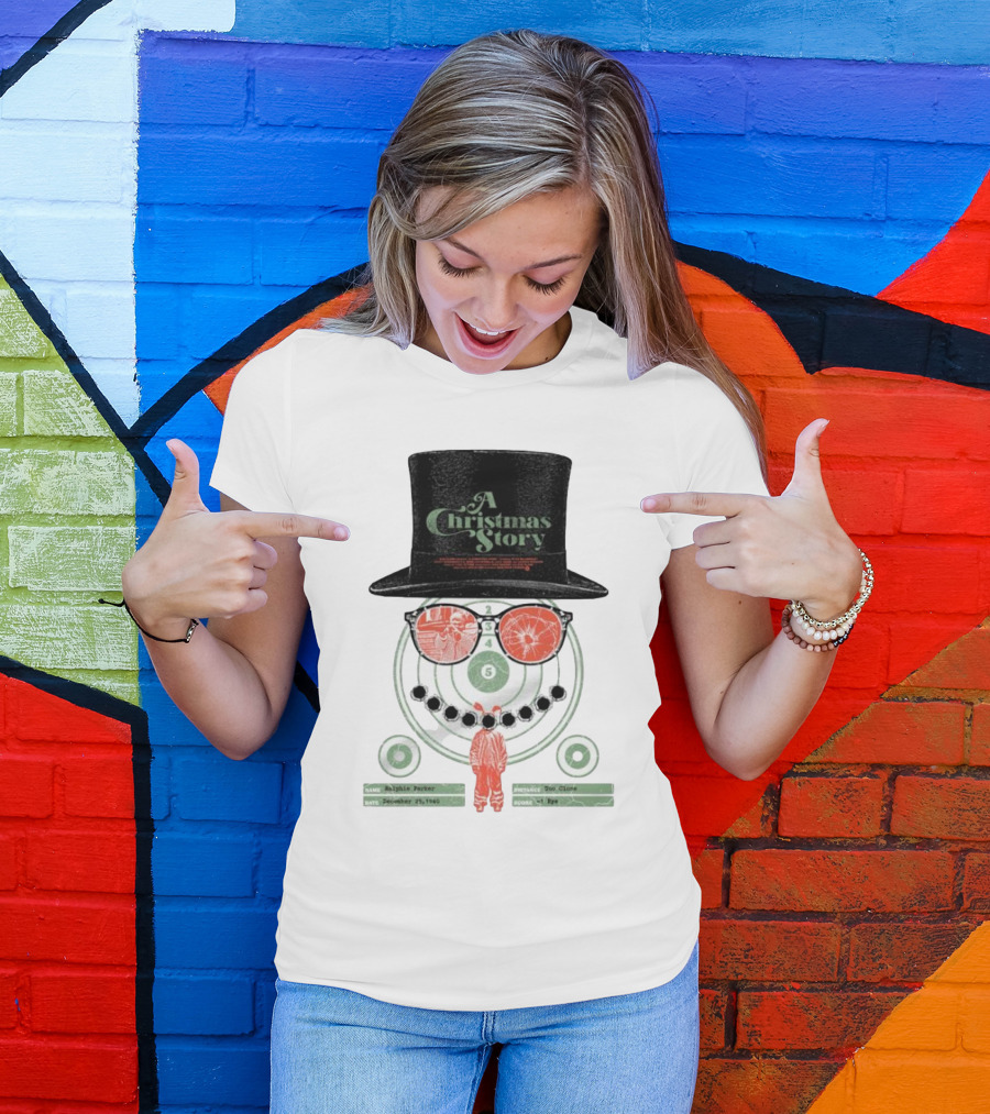 A Christmas Story Ralphie Parker Shooting Range With Top Hat And Glasses T-Shirt